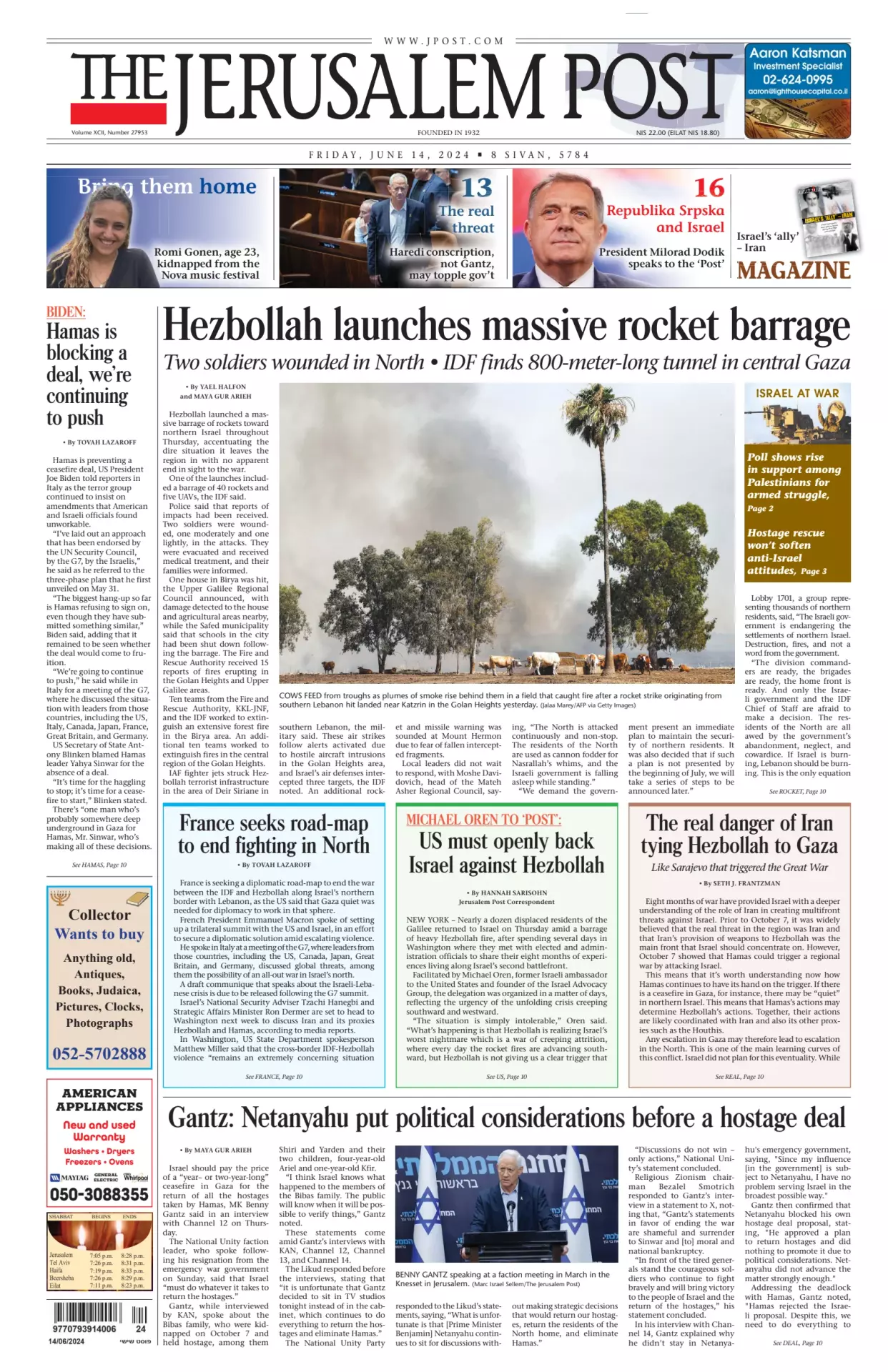 Prima-pagina-the jerusalem post-edizione-di-oggi-14-06-2024